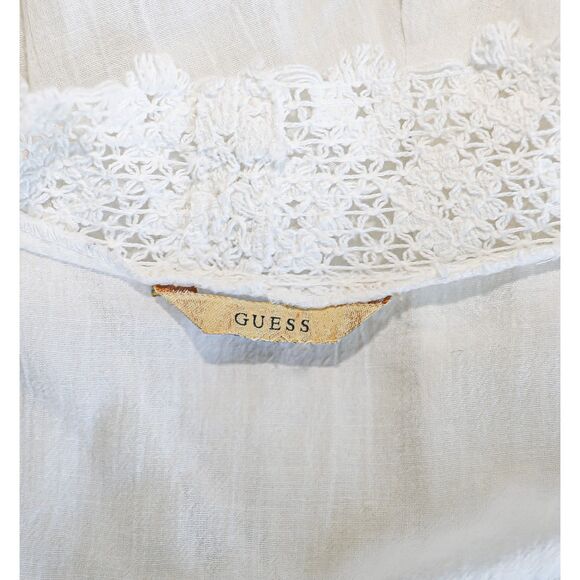Vintage Guess Boho White Cotton V Neck Lace Bikini Cover Up Blouse Size Small - Picture 3 of 3